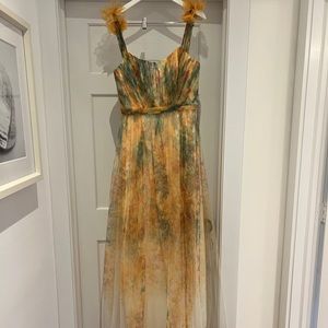 NWT Marchesa Notte Floral Trim Gown Yellow